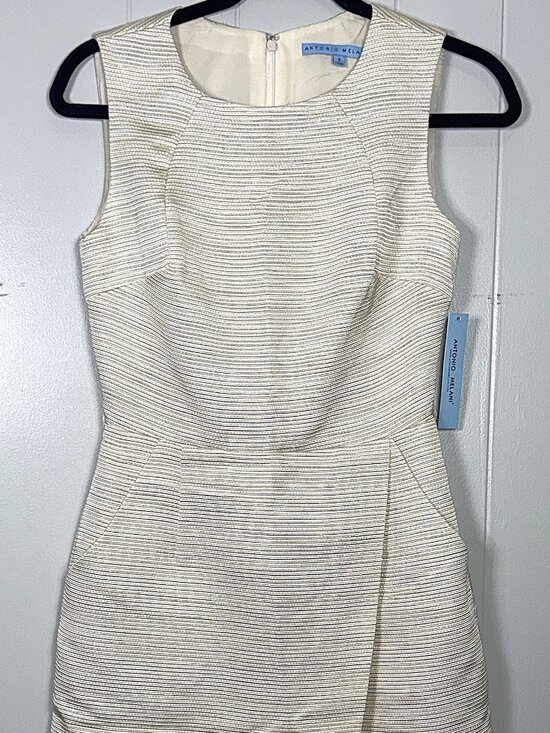 ANTONIO MELANI Dresses & Skirts - Antonio Melani Elda Textured Ivory Sleeveless Faux Wrap Sheath Pockets Dress 2